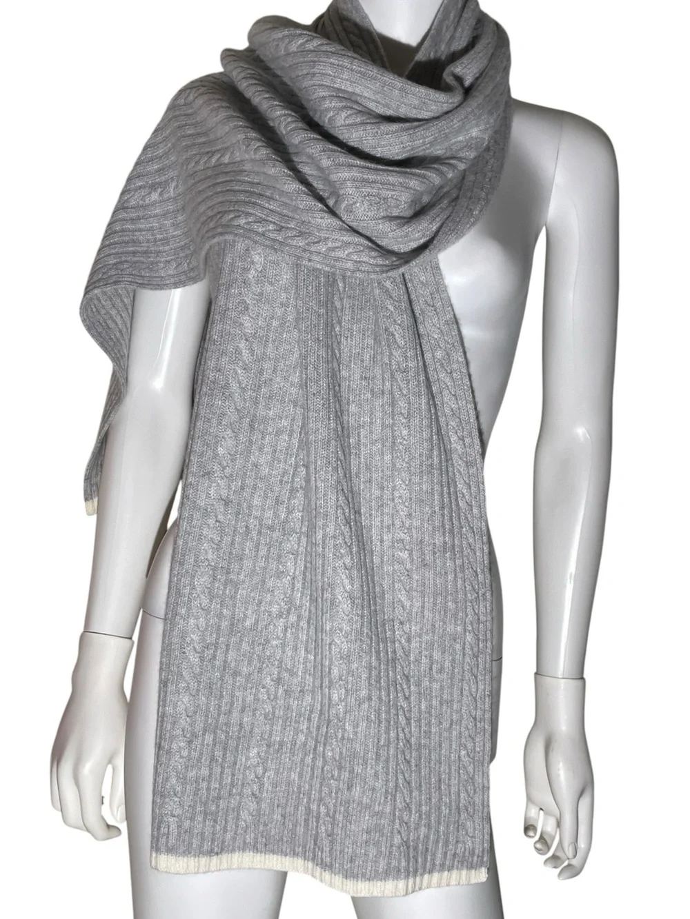 Vineyard Vines 100% Cashmere Cable Knit Scarf Grey Oversized 15 X 76 Cozy Soft